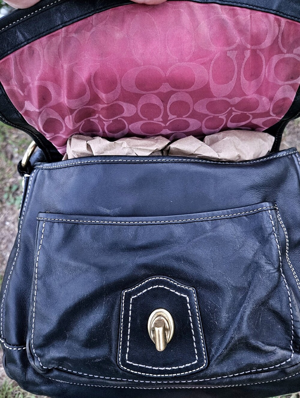 Coach Legacy Ali Flap Bag F12854 Black Leather Pink Lining Turnlock Purse - Picture 9 of 14